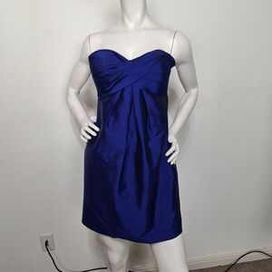 Cache Royal Blue Satin Empire Waist Romantic Y2K Made in USA Mini Dress Size 4